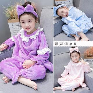 Bộ Đồ Ngủ Dài Tay Bằng Flannel Thời Trang Mùa Thu Đông 2020 Dành Cho Bé Gái