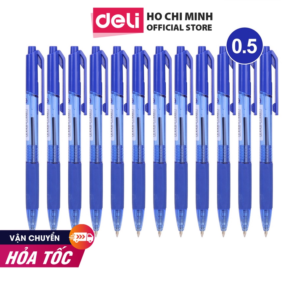 [Mã LIFEDELI20K5 giảm 20K đơn 0Đ] Bút bi dầu Deli - 0.5mm/0.7mm đầu bấm - mực Xanh/Đen/Đỏ -12 chiếc/hộp -EQ02030/EQ02130