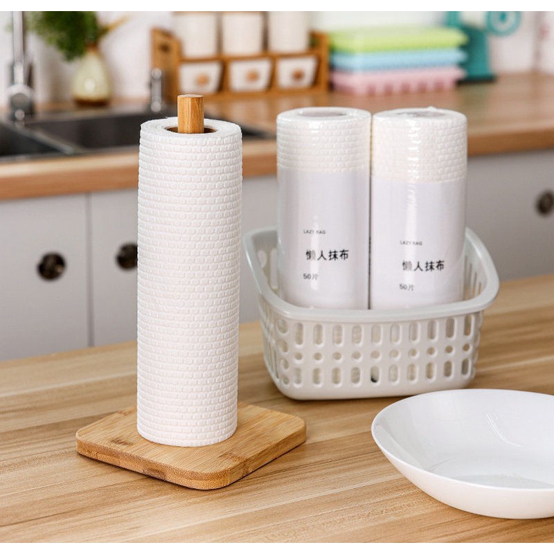 Cuộn 50 Khăn Giấy Khô Lau Bếp Đa Năng Giặt Được 11*20cm (Không Kèm Giá Gỗ)