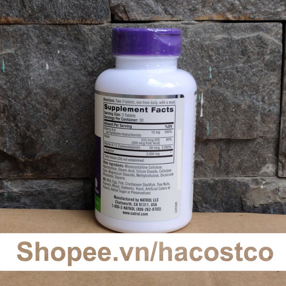 SALE HẾT CỠ Viên uống Natrol L-Arginine 3000 Mg 90 viên - Mẫu mới không co hộp Hỗ trợ Cải Thiện Sức khỏe 90 viên - l - a