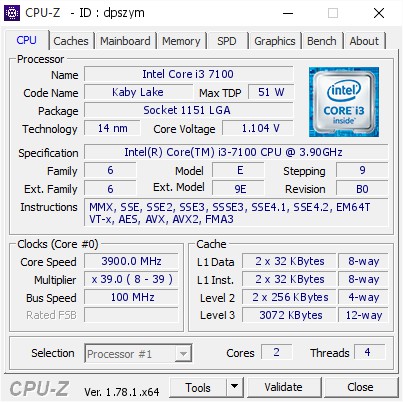 CPU Intel Core i3-7100 3.9 GHz Chip i3 7100 cũ