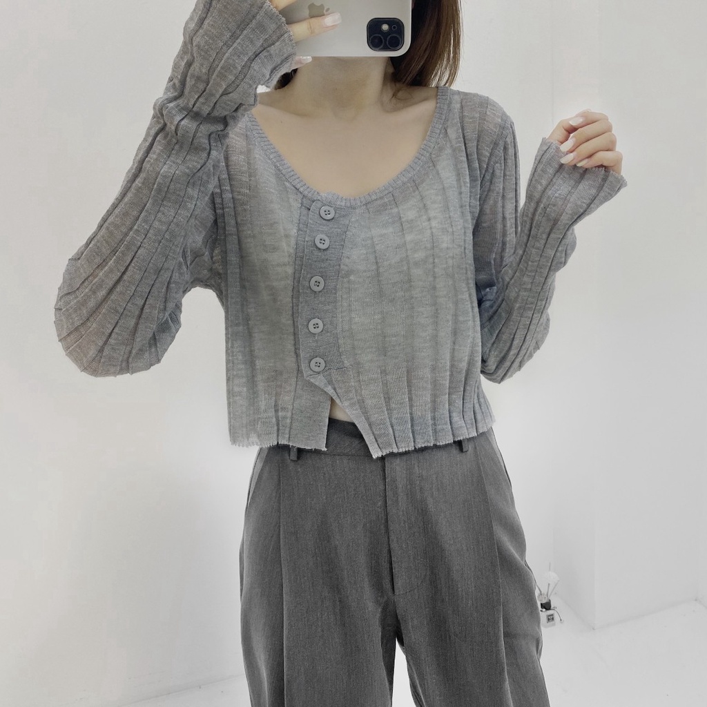 SUXI Áo Dệt Kim Mỏng Tay Dài Màu Trơn Chống Nắng Thời Trang Mùa Hè Cho Nữ