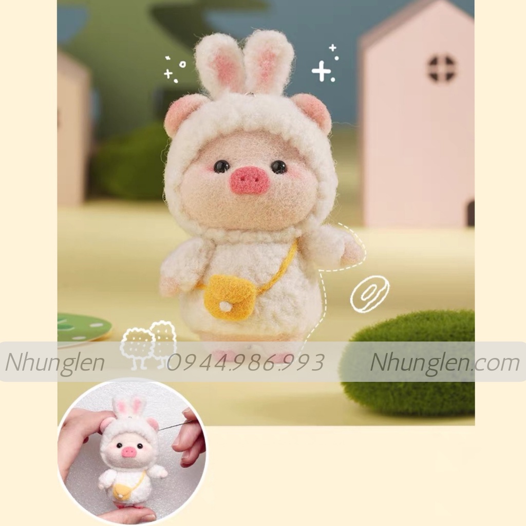 Bộ kit len chọc Gia Đình Heo Dễ Thương làm quà DIY, móc khoá từ handmade, có hướng dẫn - Needle felting Pig Familyđồ
