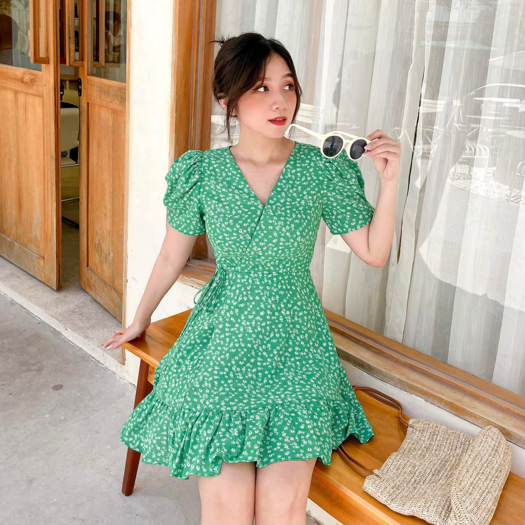 Đầm SIRA - Đầm cổ tim đắp chéo tùng xòe