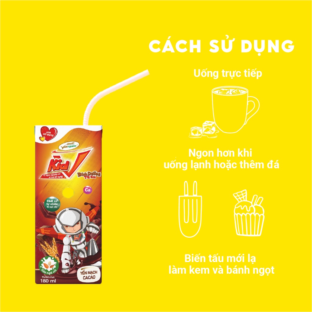 Thùng 48 hộp sữa tốt bụng V-Kid Yến mạch Cacao lốc 4 hộp - 180ml/hộp (không quà KM)