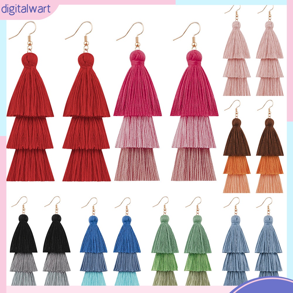 Bông Tai Dáng Dài Phối Tua Rua Nhiều Tầng Phong Cách Bohemian