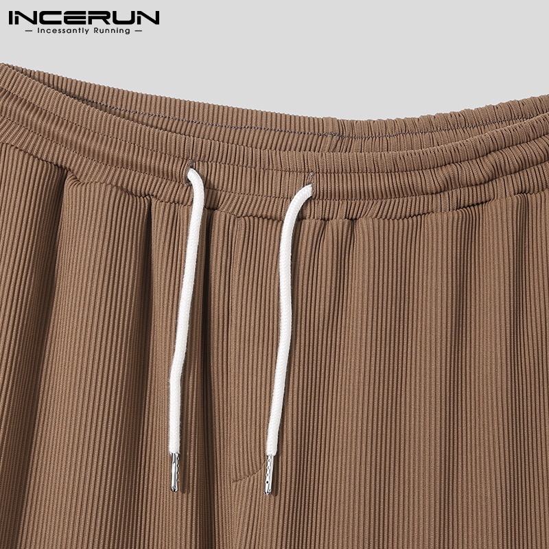 Set đồ thể thao INCERUN gồm áo thun tay ngắn cổ tròn + quần dài lưng thun dang rộng giản dị dành cho nam