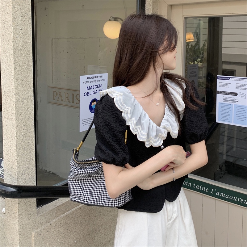 Xiaozhainv Áo Kiểu Tay Ngắn Màu Trơn Thời Trang Mùa Hè Dễ Phối Đồ