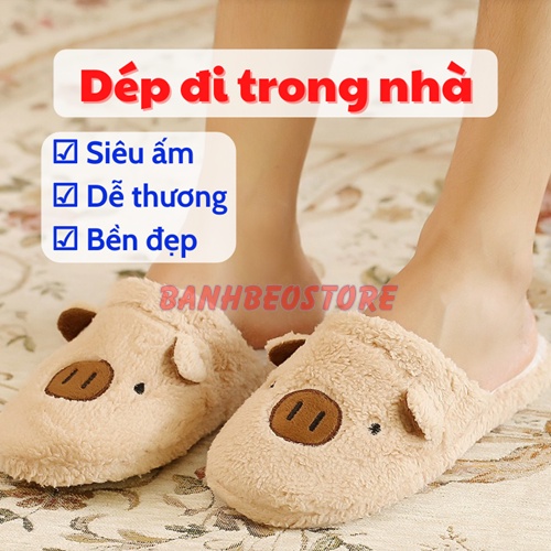 Dép bông ❣️ Dép đi trong nhà mùa đông hình thú dễ thương đế cao su chống trơn trượt giữ ấm chân bền đẹp
