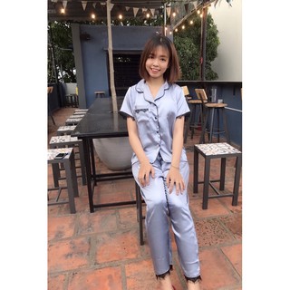 BỘ NGỦ LỤA PHỐI REN - TAY NGẮN QUẦN DÀI