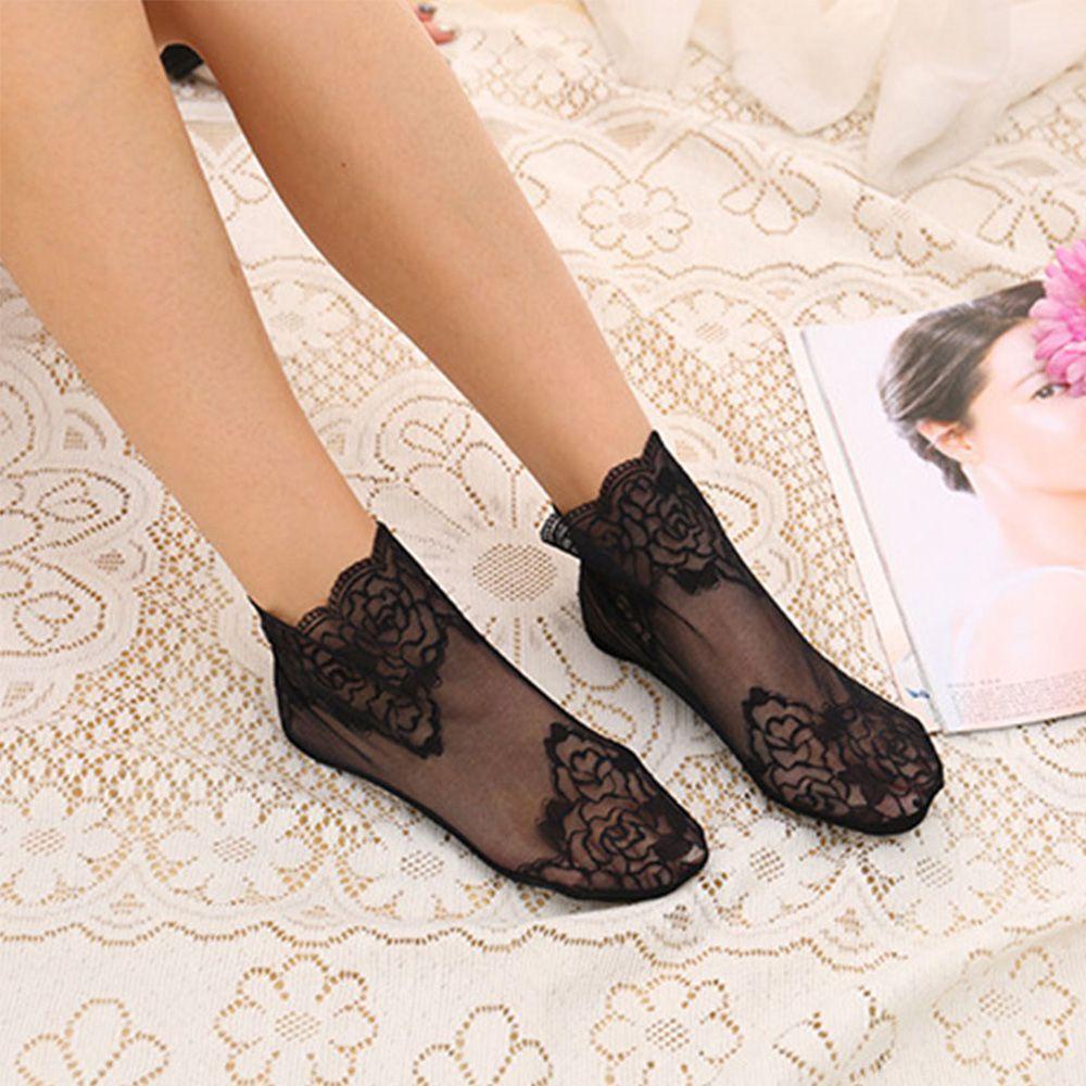 AROMA Tất Lưới Phối Ren Hoa Mỏng Xuyên Thấu Thời Trang Nữ