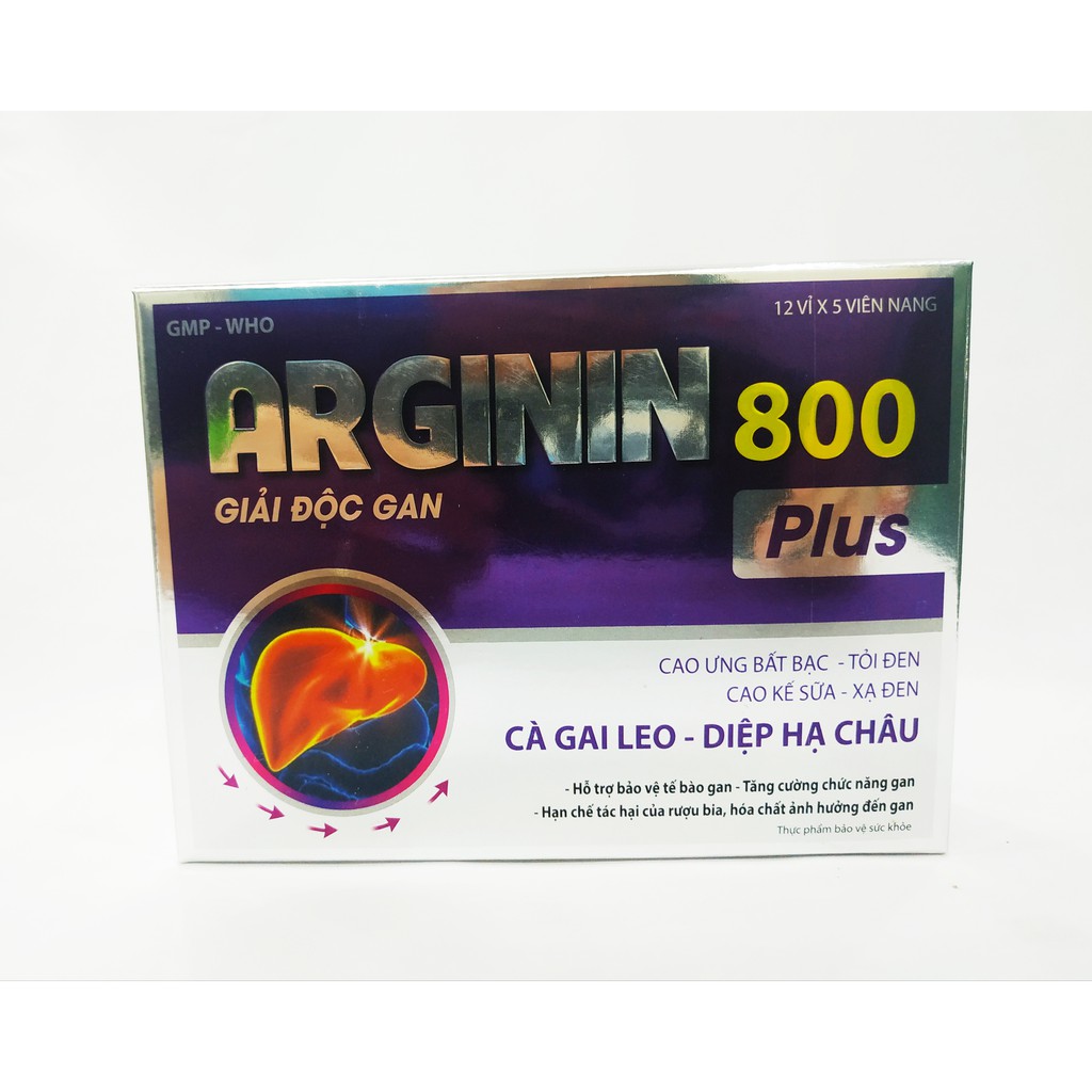 Viên Uống Bổ Gan Arginin 800 Plus – Giải Độc Gan – Cà Gai Leo Bảo Vệ Tế Bào Gan – Tăng Cường Chức Năng Gan - Hộp 60 Viên