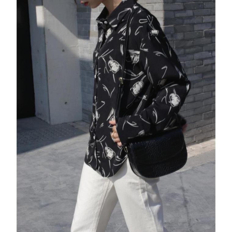 Áo Sơ Mi Nữ Dài Tay Họa Tiết Form Rộng Bigsize Ulzzang Hàn Quốc Áo Sơ Mi Nữ Tay Dài Họa Tiết ĐộcThời Trang