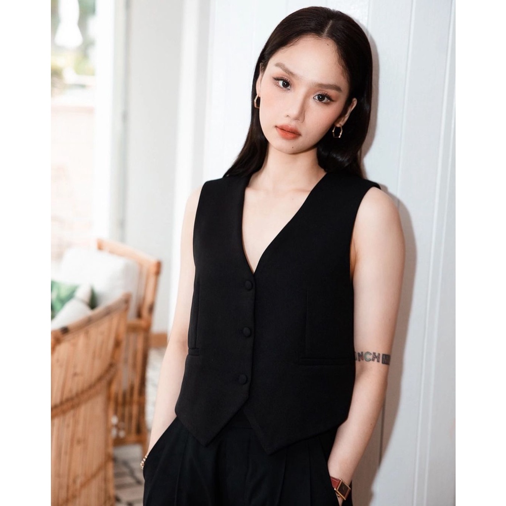 Set áo Gile Vest không tay ca sĩ Miu Lê kèm quần ống suông năng động tối giản cực trendy - by SGGz