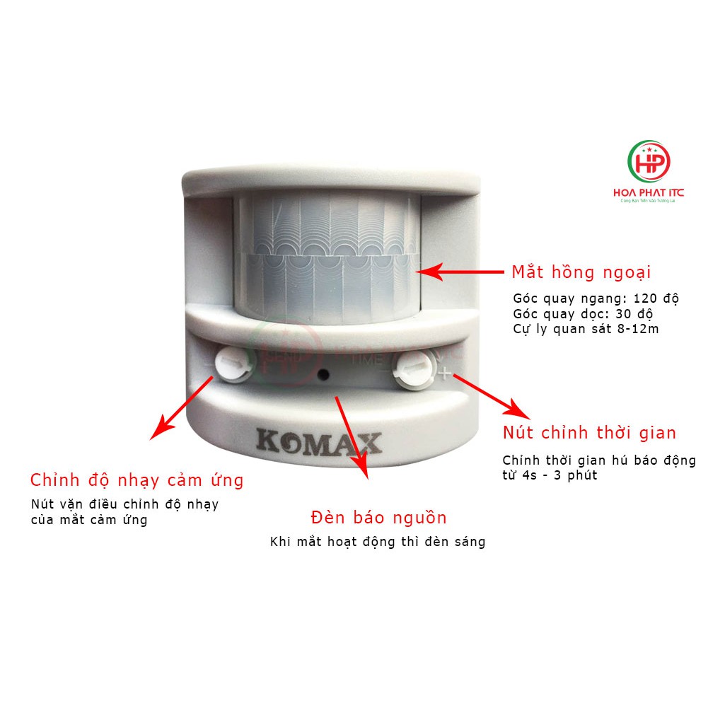 [MÃ GIẢM GIÁ ĐẾN 10K] Báo động hồng ngoại, Báo trộm hồng ngoại Komax PG-113 - Bảo hành 24 Tháng