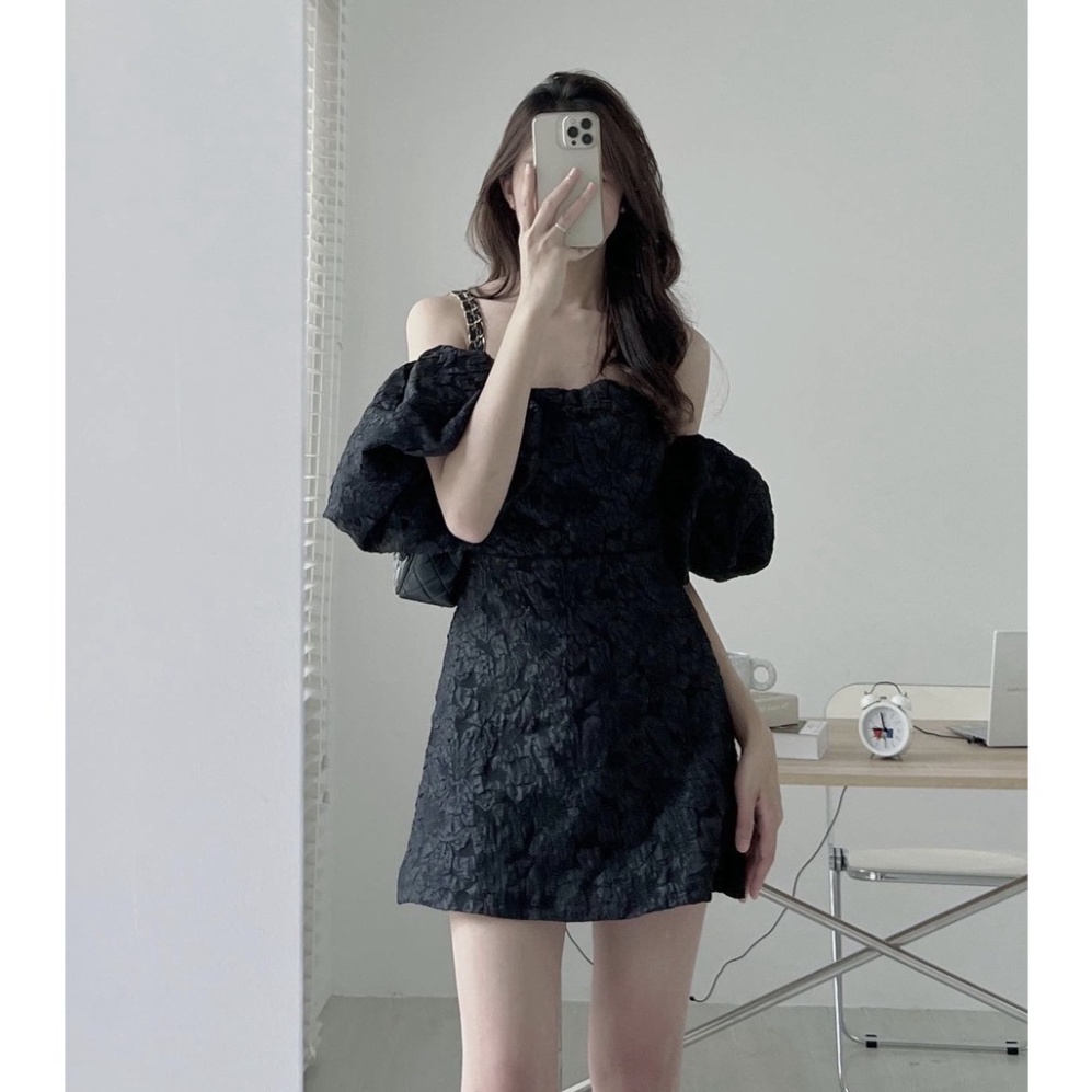 Váy gấm xốp trễ vai tay bồng siêu xinh - Hàng thời thượng - BC371 váy xinh hot trendy - babydoll