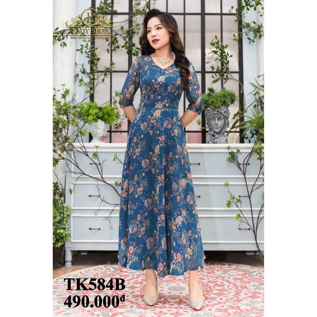 Váy Đầm trung niên maxi voan thời trang thiết kế Ladyshop TK584