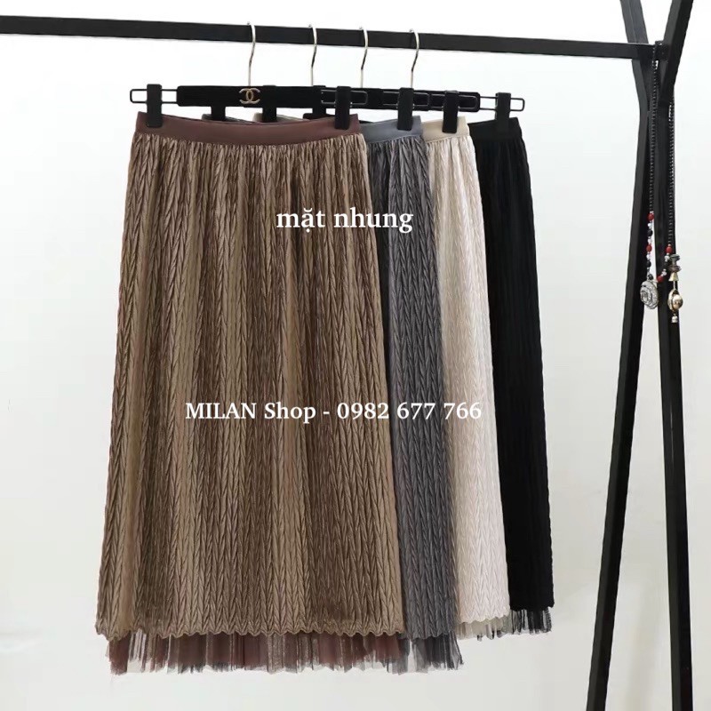 Chân váy xếp ly mặc được 2 mặt chất nhung & vải Quảng Châu | BigBuy360 - bigbuy360.vn