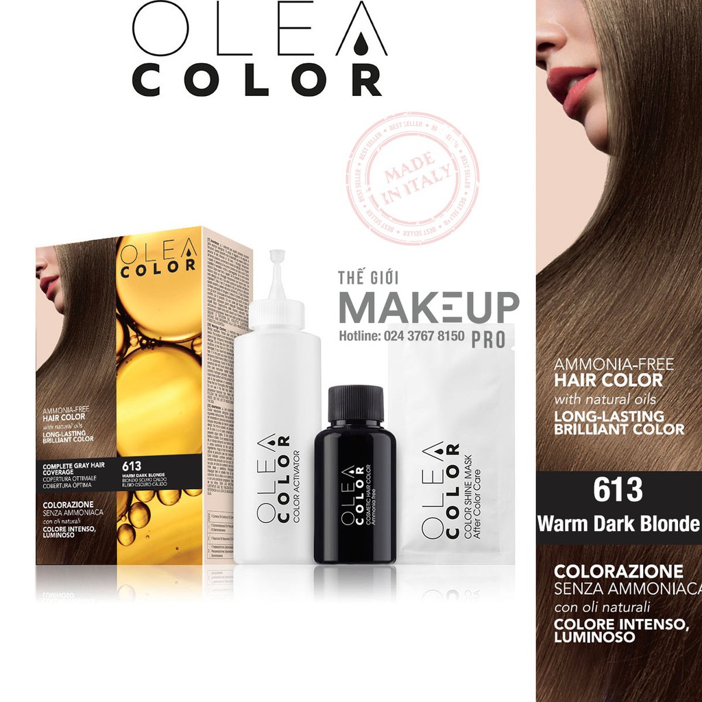 [VÀNG ẤM] Kem nhuộm dưỡng tóc không Amoniac OleaColor ITALY (từ màu 613 đến 660) - The gioi makeup Pro