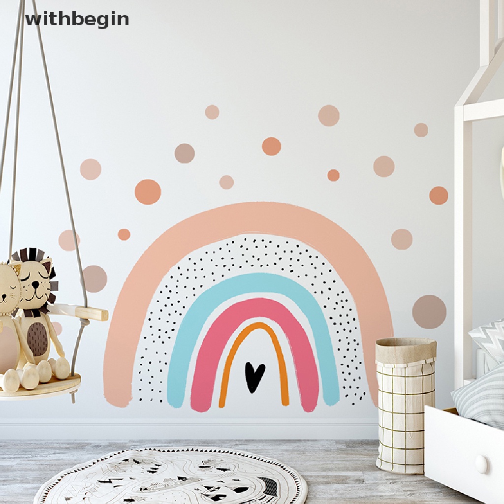 Miếng dán tường hình trái tim màu cầu vồng trang trí phòng ngủ cho bé