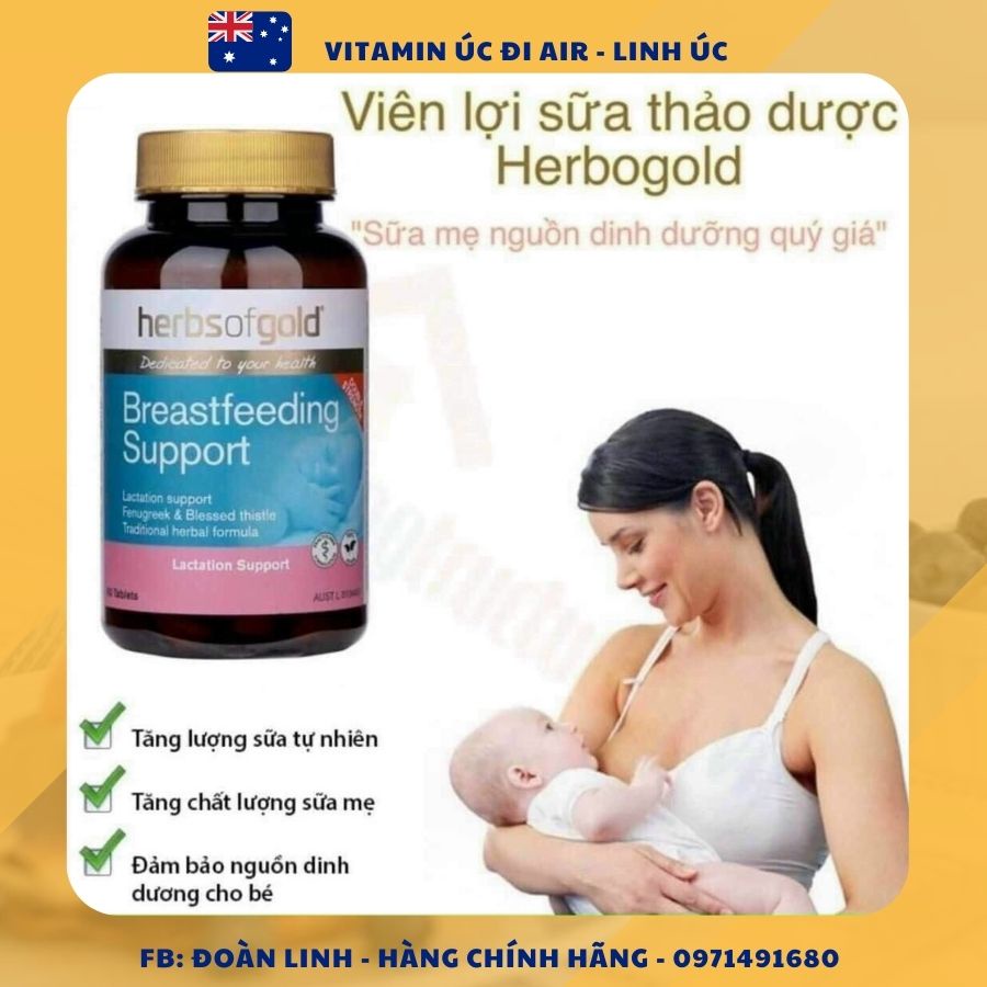 Viên Lợi sữa Úc Herbs Of Gold Breastfeeding Support 60 viên, Hàng Chuẩn Úc Đi Air