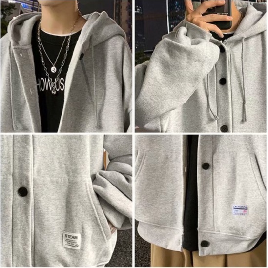 Áo Khoác Hoodie Dáng Rộng Màu Trơn Phối Nút Thời Trang Hàn Quốc Cho Nam Và Nữ