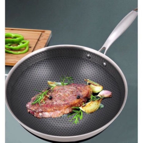 Chảo chống dính vân tổ ong sâu lòng inox 304 chính hãng dùng được cho bếp từ bếp hồng ngoại bếp ga dễ dàng chùi rửa