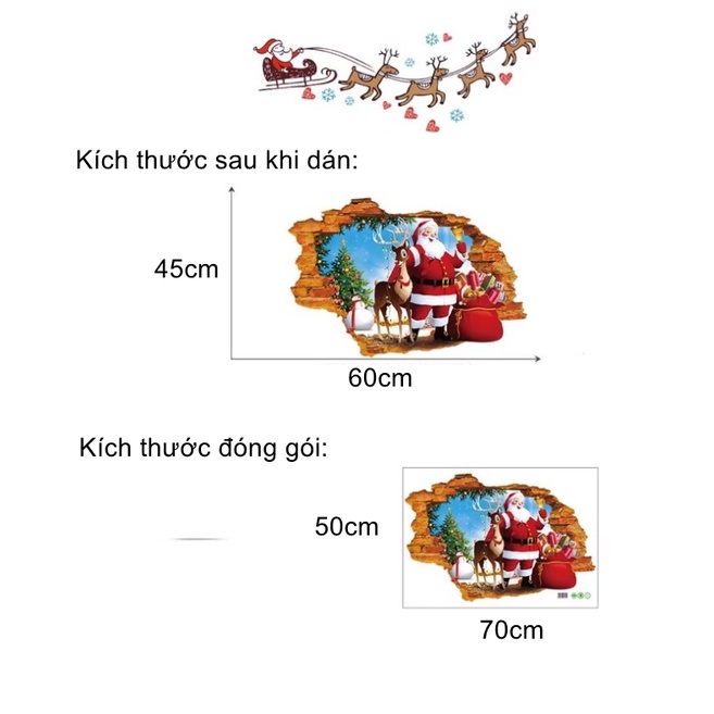 Decal trang trí Noel Hít Tĩnh Điện - Vết nứt ông già noel phát quà cùng tuần lộc