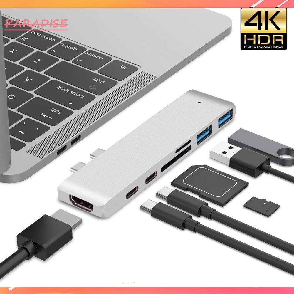 Paradise1 Multifunctional 7 in 1 Dock Dual USB Type C Hub Adapter for Apple Laptop