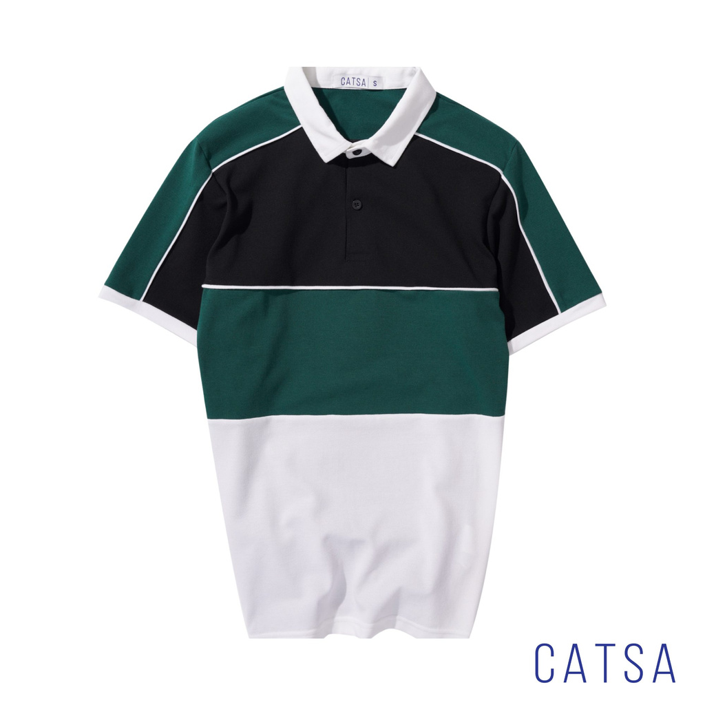 CATSA Áo polo xanh rêu đen trắng ATP239