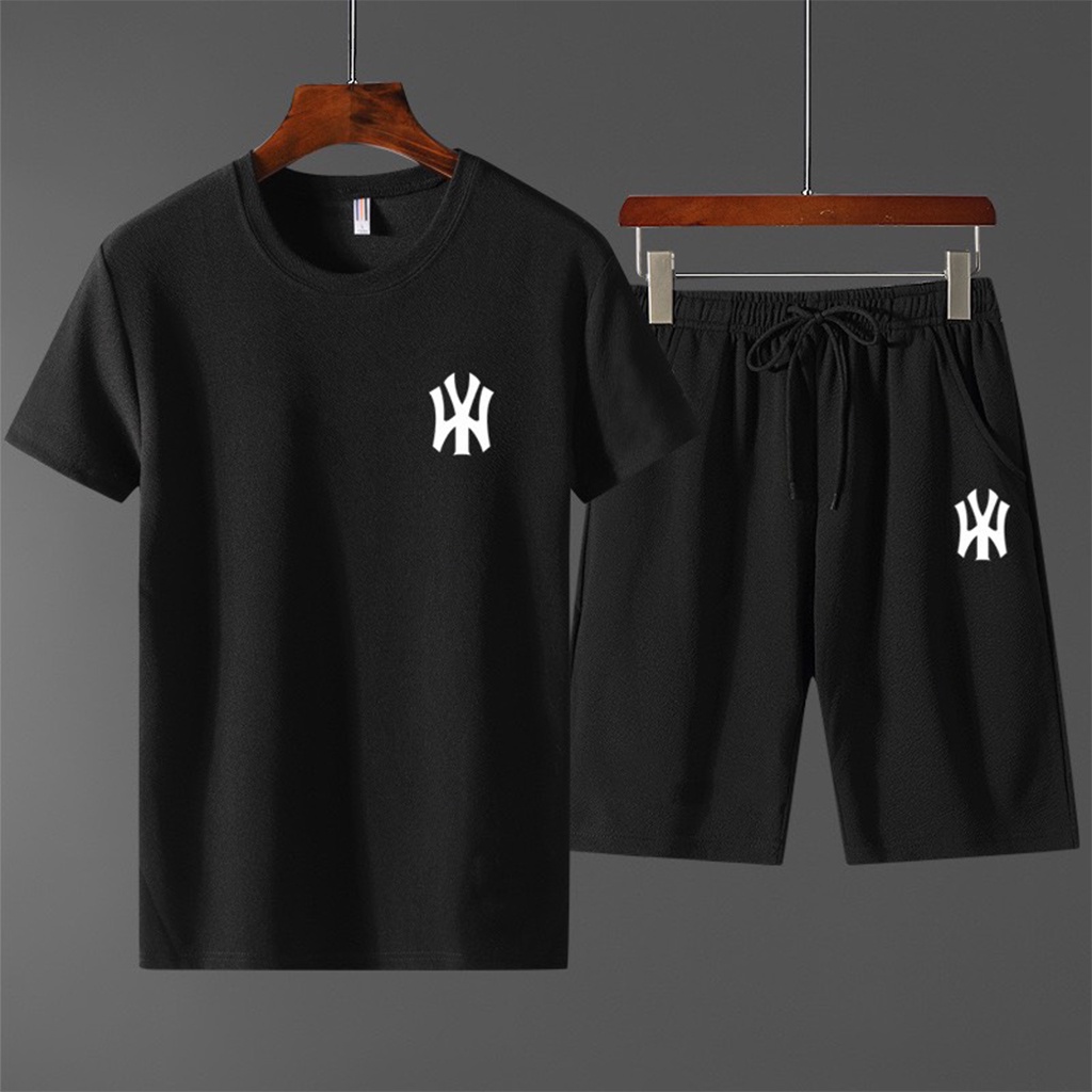 Bộ đồ nam hè mlb new 2022, đồ bộ thể thao nam form đứng thoải mái 2 phối màu đen trắng