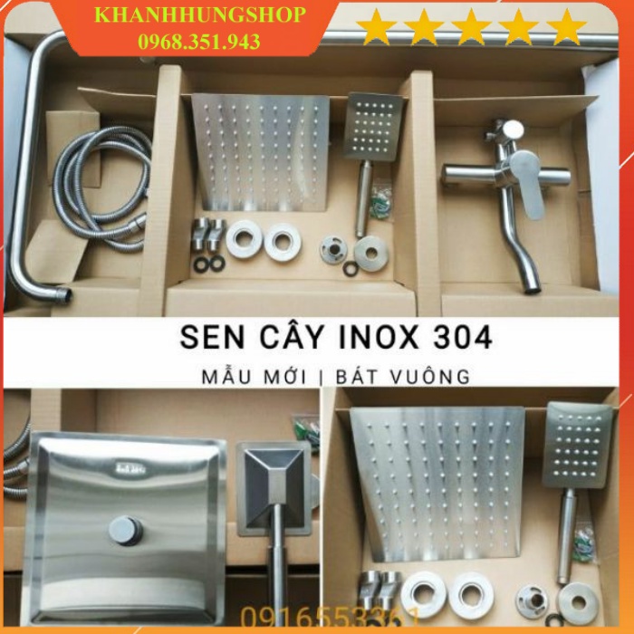 Sen cây tắm đứng nóng lạnh inox 304 bát vuông