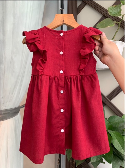 Đầm linen viền bèo bé gái