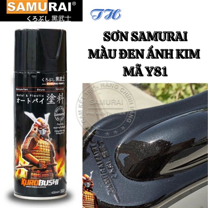 Sơn Xịt Samurai chuyên dùng cho xe máy màu đen ánh kim Y81* (màu kim loại) chống rạn nứt, vòi xịt chống chảy