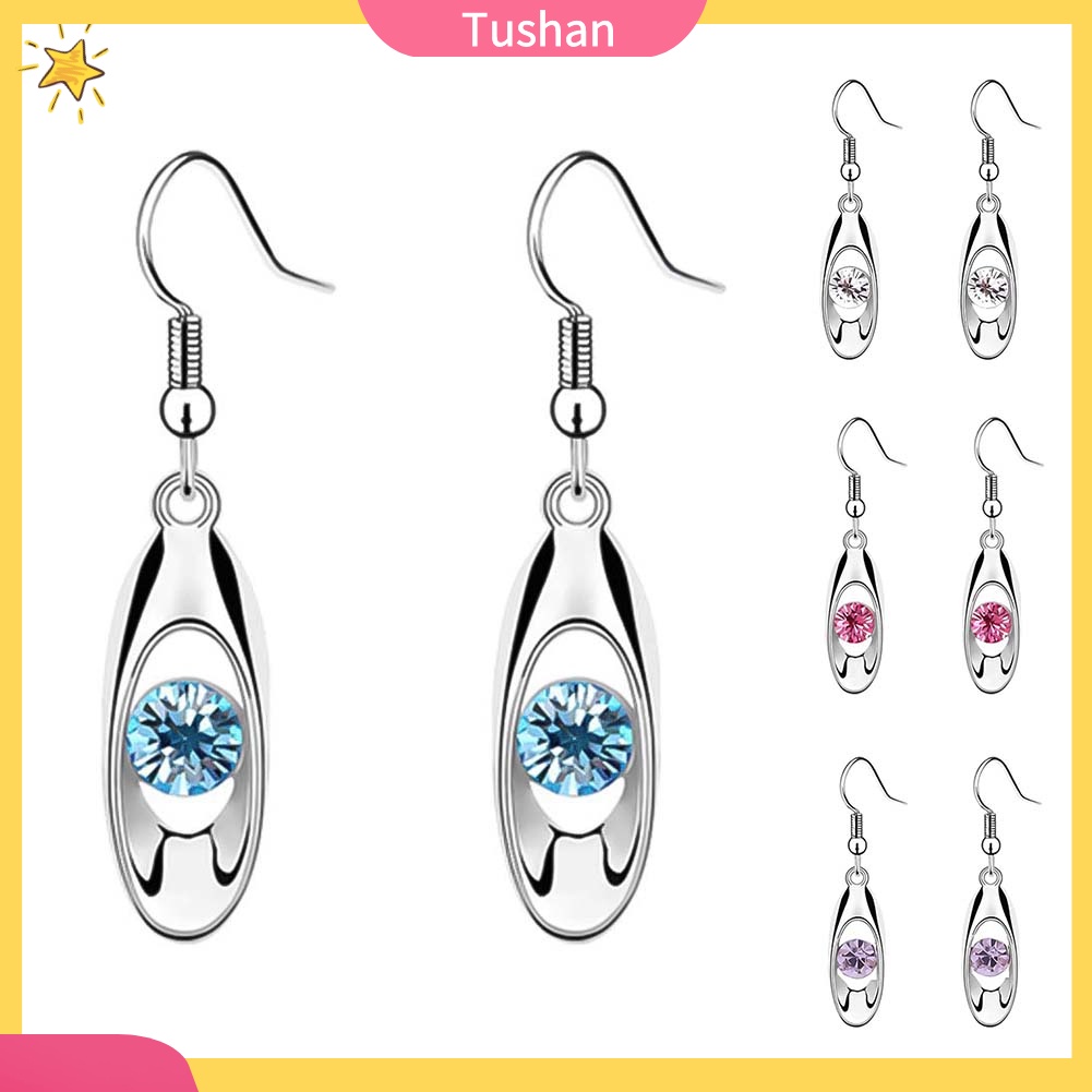 TUSH_Women Round Cut Rhinestone Inlaid Water Drop Dangle Hook Earrings Jewelry Gift
