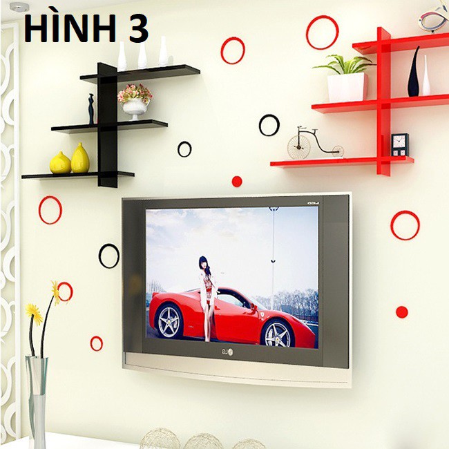 Combo 2 kệ trang trí chữ Z Gỗ lõi xanh chống ẩm cao cấp + Tặng trang trí 3D hình tròn, tim, hoa, lá...