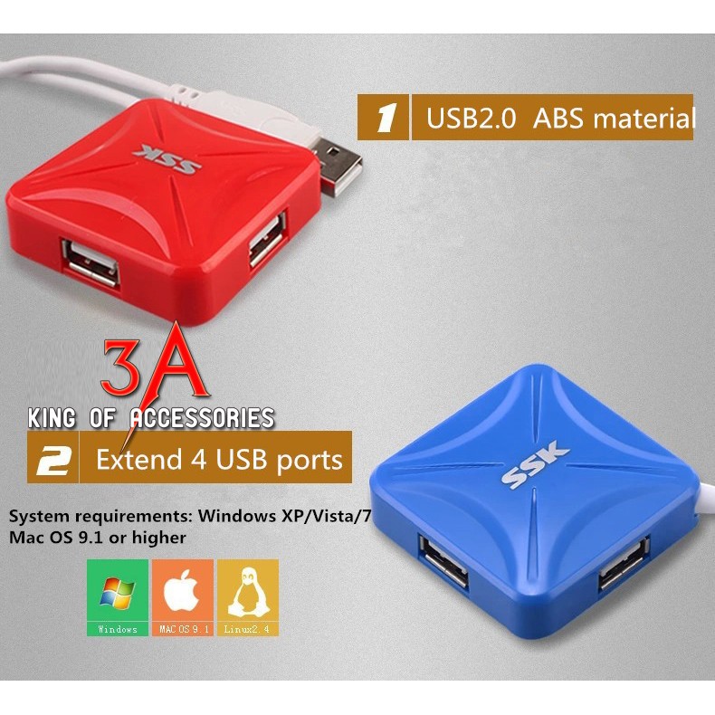 [Mã 2404EL10K giảm 10K đơn 20K] HUB USB 4 CỔNG SSK SHU 027