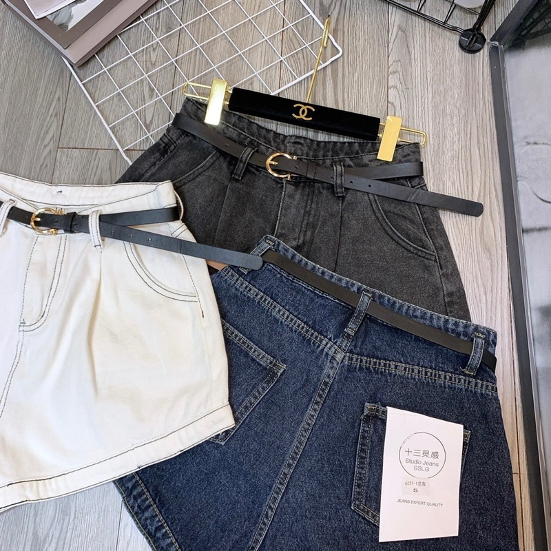 Quần short jean kèm đai