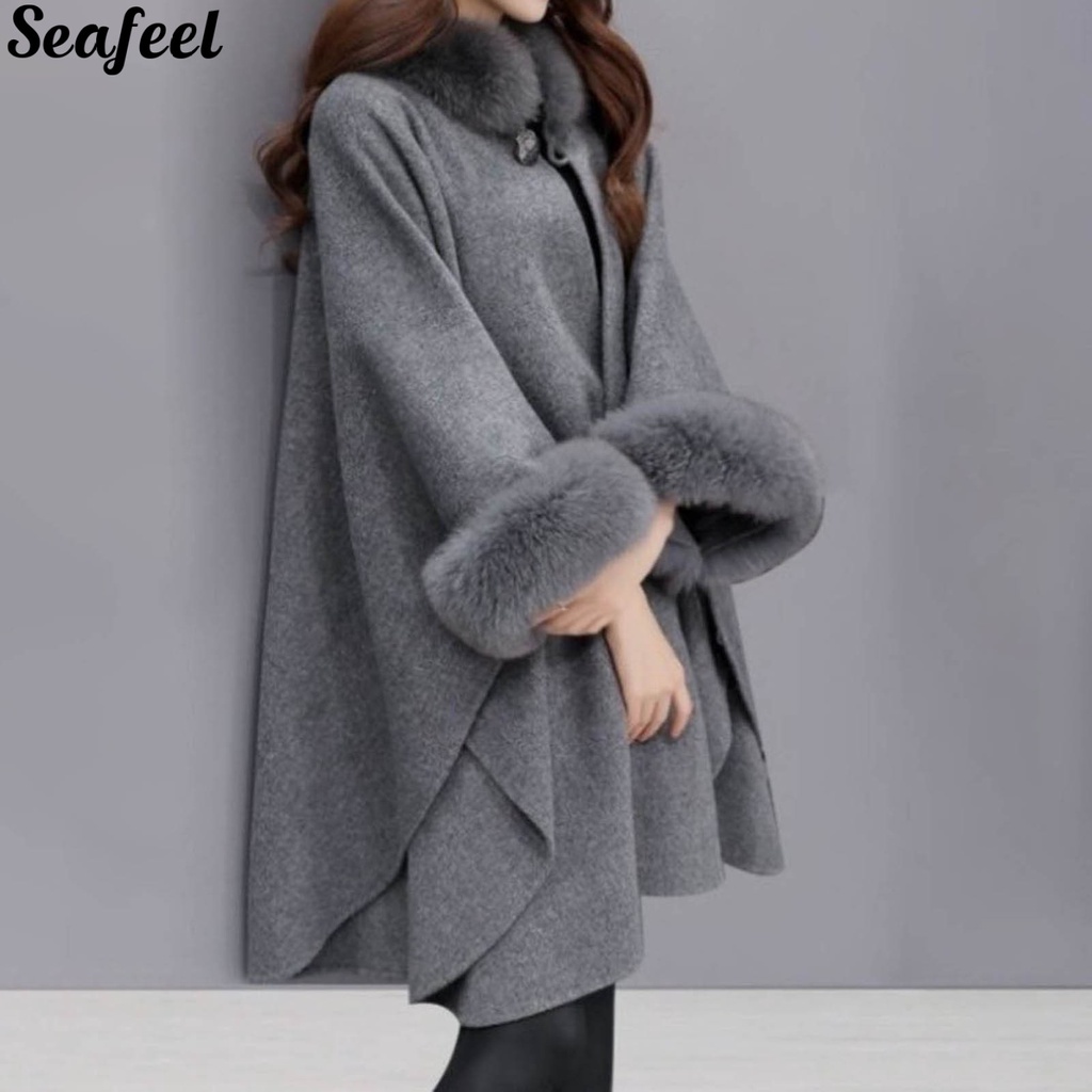 Áo choàng Poncho dáng dài chất liệu dày dặn giữ ấm thời trang cho nữ
 | BigBuy360 - bigbuy360.vn