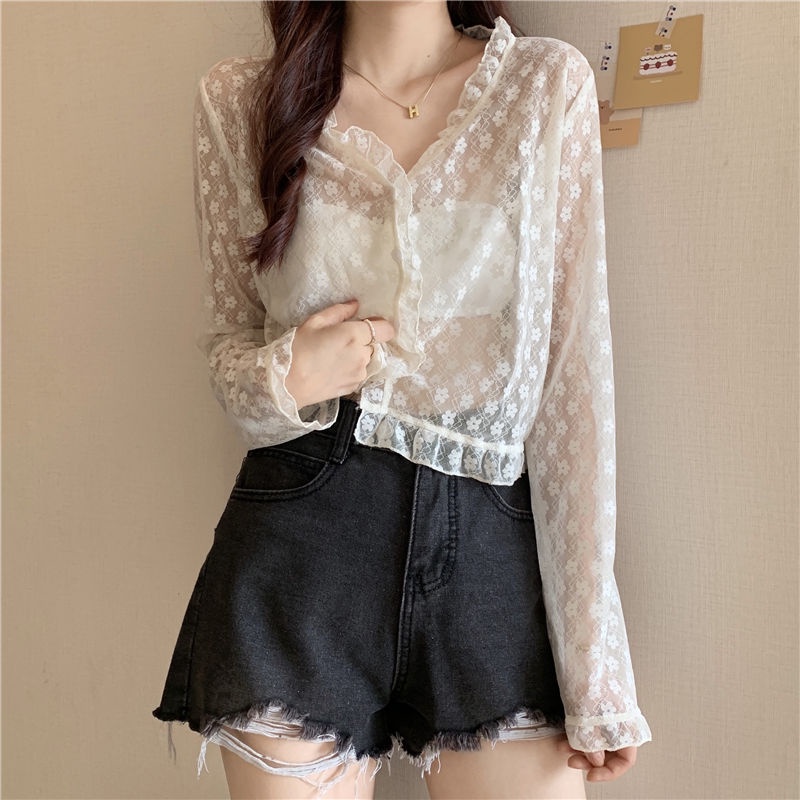 Áo Khoác cardigan Chống Nắng Chất Liệu chiffon Phối Ren Mỏng Thời Trang Mùa Hè Cho Nữ