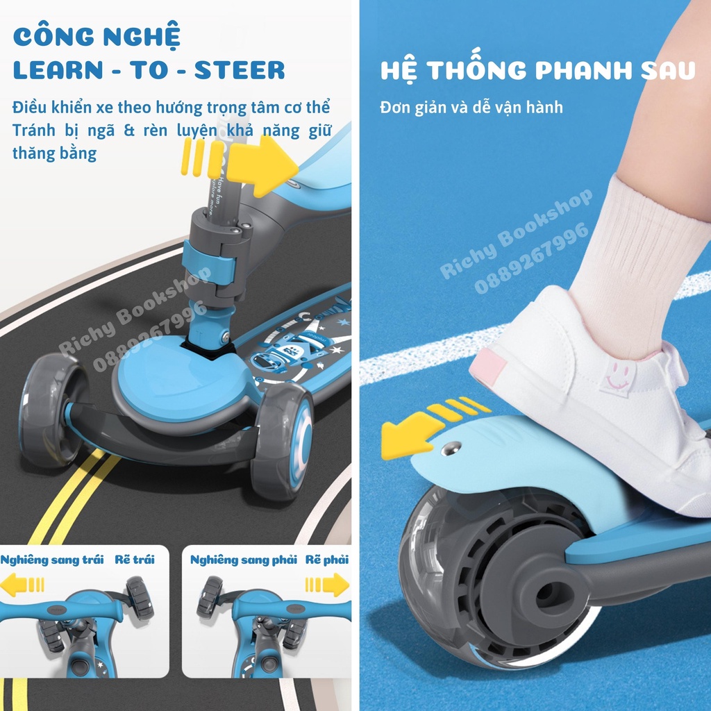 Xe Scooter Cao Cấp 3 Bánh Phát Sáng Gấp Gọn - Mideer Scooter 2 in 1