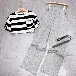 ÁO Croptop sọc tay ngắn