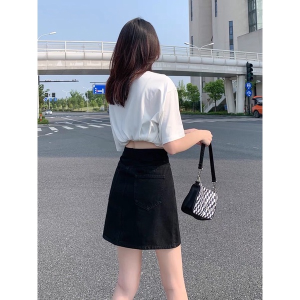 Chân Váy Bò Jeans Chữ A  Dáng Ngắn Màu Xanh / Đen Hàng Loại 1 Phong Cách Hàn Quốc Hàng Loại 1
