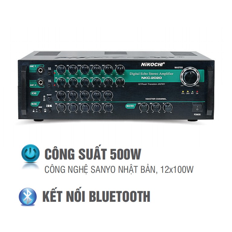 Ampli NIKOCHI NKC-2020 - Công suất 500W, Kết nối Bluetooth