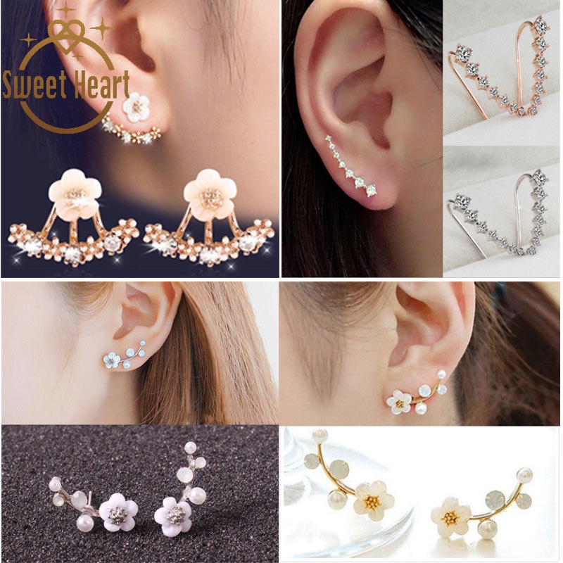 Khuyên Tai Hình Hoa Cúc Đính Đá Pha Lê Đơn Giản Phong Cách Hàn Quốc