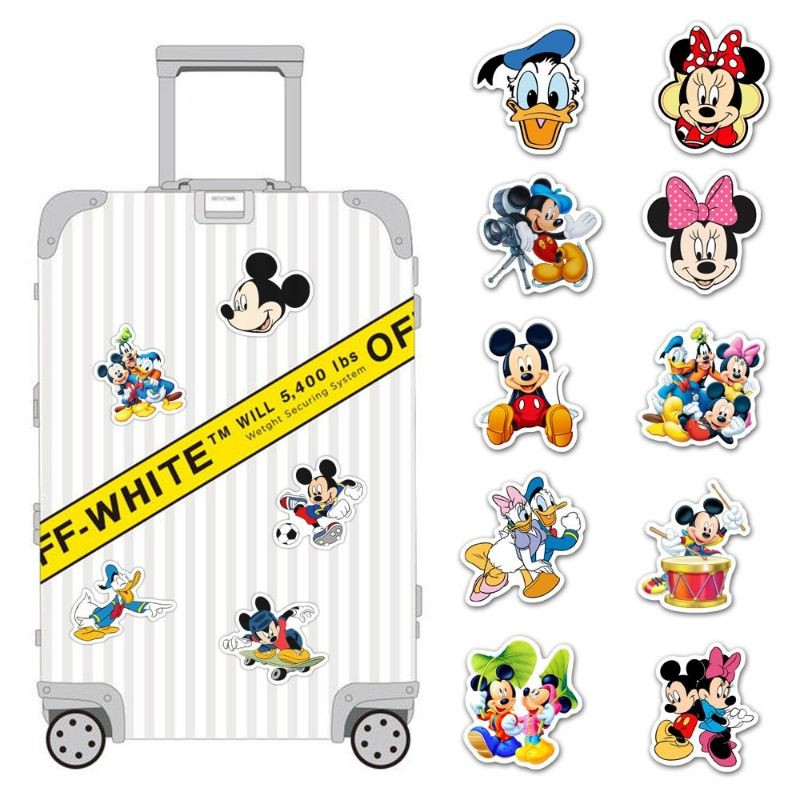 Bộ 10 Miếng Dán Trang Trí Vali / Ván Trượt / Máy Tính / Xe Đạp / Máy Tính Họa Tiết Hoạt Hình Chuột Mickey Chống Thấm Nước