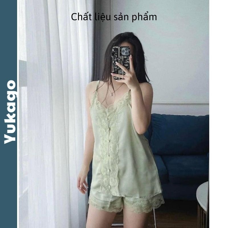 Đồ bộ nữ bộ ngủ lụa 2s phối ren h.m chất tơ tằm thoáng mát mỏng nhẹ  Yukago M3.014.DE