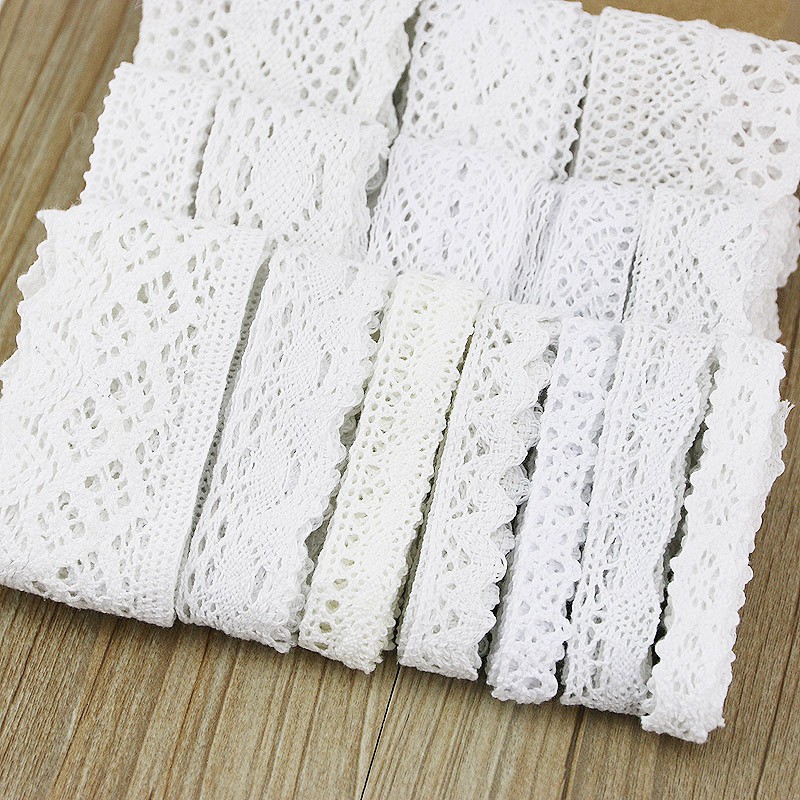 Cuộn Dây Cotton Ren Trắng Thêu Trang Trí Thủ Công Dài 5m