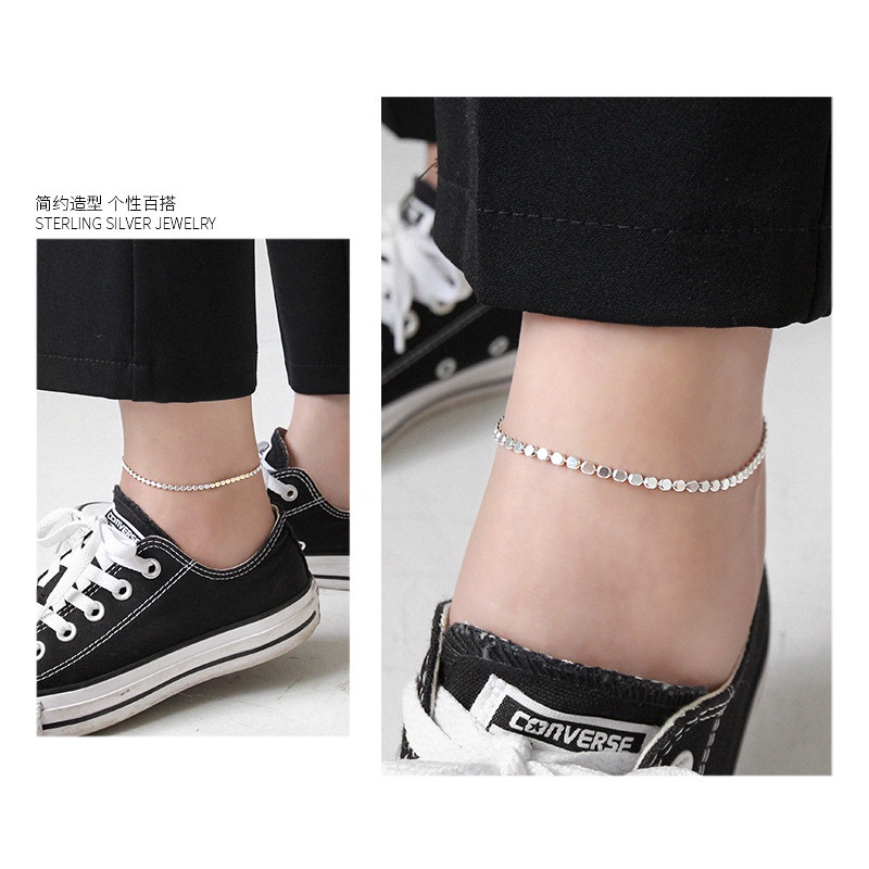 【Còn hàng】 Vòng tay bạc 925 Vòng đeo tay Hình dạng hạt phẳng Tất cả các kích cỡ Chuỗi bãi biển có thể điều chỉnh thời trang Quà tặng trang sức