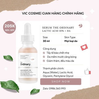 The Ordinary Lactic Acid 10% + HA 2% 30ml Tẩy Tế Bào Chết Dưỡng Ẩm